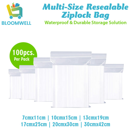 Multi-Size Resealable Ziplock Bags – Waterproof & Durable Storage Solution