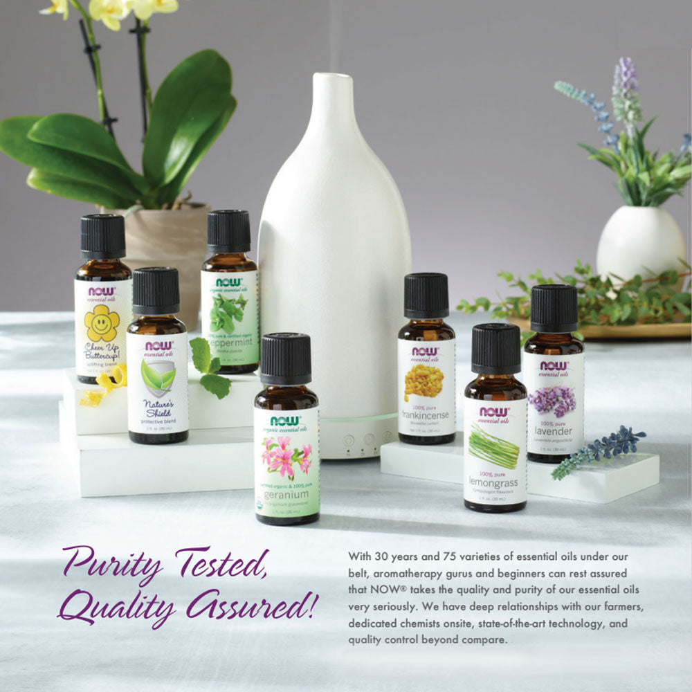 Now Essential Oils, 4 Variety of 30ml: Refresh Shield - Frankincense 100%,Organic Rosemary,Organic TeaTree,Organic Lemon