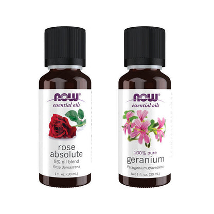 Now Essential Oils, 2 Variety of 30ml: Floral Meditation - Rose Absolute Oil Blend, Geranium Oil