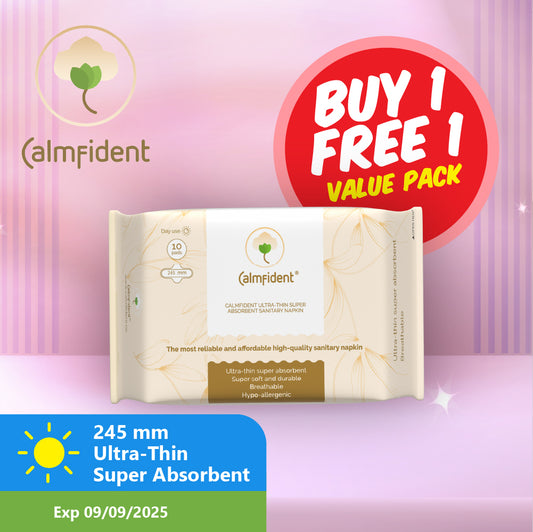 [BUY 1 FREE 1] (Exp 09/09/25) Calmfident Day Use Ultra-Thin Super Absorbent Sanitary Pads 24.5cm