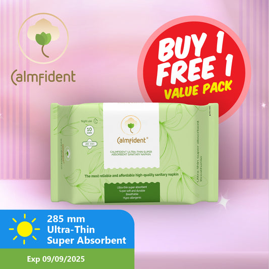 [BUY 1 FREE 1] (Exp 09/09/25) Calmfident Night Use Ultra-Thin Super Absorbent Sanitary Pads 28.5cm