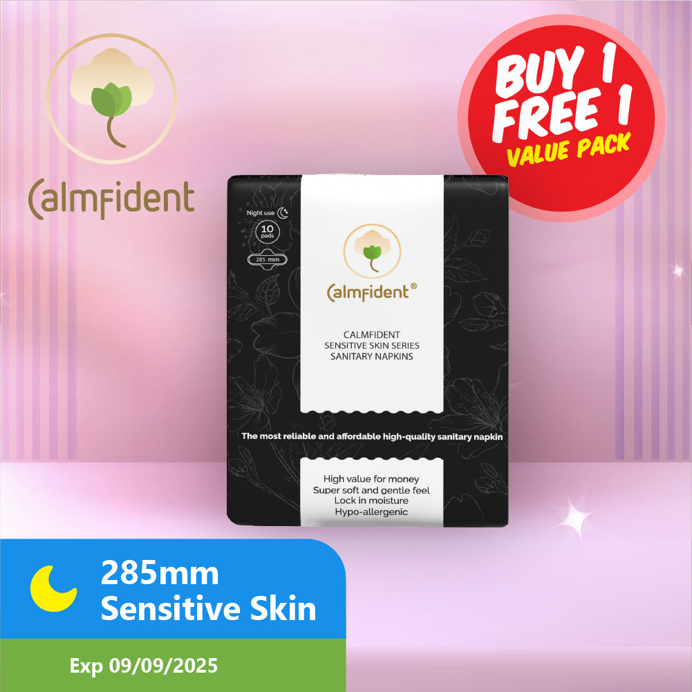 [BUY 1 FREE 1] (Exp 09/09/25) Calmfident Night Use Sensitive Skin Series Sanitary Pads 28.5cm