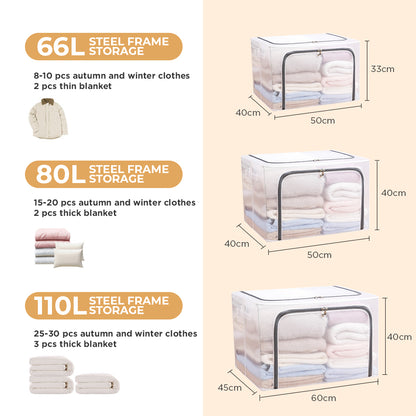 [Morilins Home] Large Capacity Clear Transparent Garment Storage Organizer - Reinforced Metal Support Frame, Moisture-Proof Fabric, & Convenient Dual Access Zipper
