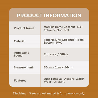 [Morilins Home] Coconut Husk Entrance Floor Mat - Large, Durable, and Eco-Friendly Mat for Your Home or Business - Provides Efficient Scrubbing Action for Clean and Tidy Floors