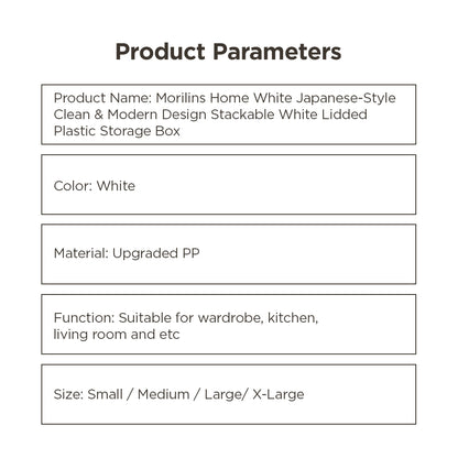 [Morilins Home] White Japanese-Style Clean & Modern Design Stackable White Lidded Plastic Storage Box
