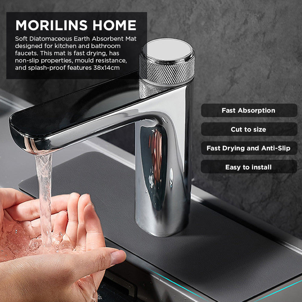 [Morilins Home] Soft Diatomaceous Earth Absorbent Mat for Kitchen/Bathroom Faucet, Fast Drying, Non-Slip, mould-resistant, splash-proof, 38x14cm