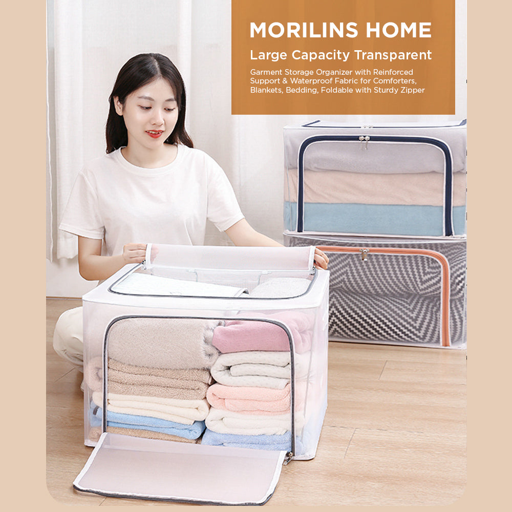 [Morilins Home] Large Capacity Clear Transparent Garment Storage Organizer - Reinforced Metal Support Frame, Moisture-Proof Fabric, & Convenient Dual Access Zipper