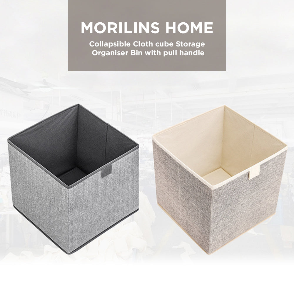 [Morilins Home] Contemporary Collapsible Rigid Rectangle Woven Storage Bin With Pull Handle, A Space-Saving & Convenient Organization on Shelves