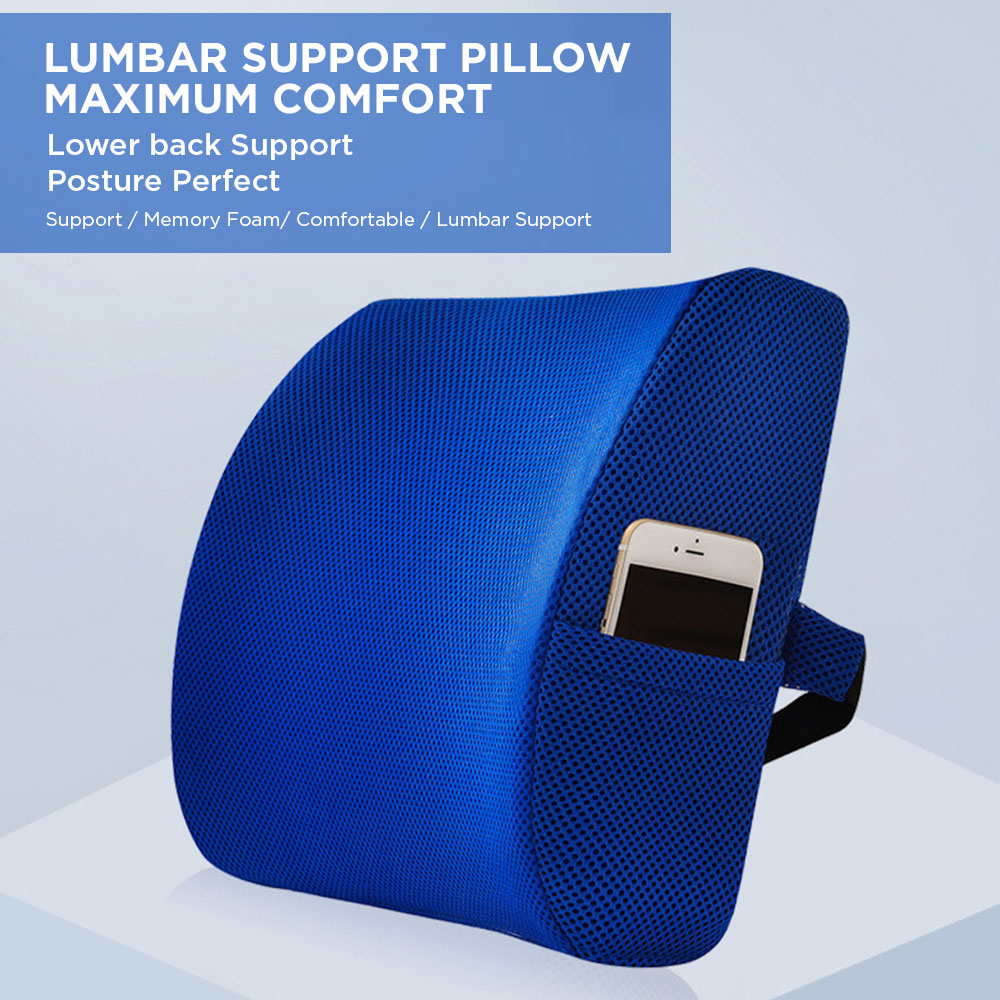 [Morilins Home] Memory Foam Lumbar Comfort Support - Breathable Mesh Pillow for Office Chair, Car Seat, or Sofa Use with Convenient Phone Pocket
