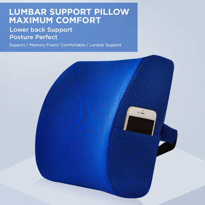 [Morilins Home] Memory Foam Lumbar Comfort Support - Breathable Mesh Pillow for Office Chair, Car Seat, or Sofa Use with Convenient Phone Pocket