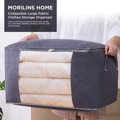 [Morilins Home] Set-of-3 Collapsible Foldable Garment Storage Organizer - Window, Reinforced Handle, and Durable Design for Heavy Loads - Space Grey