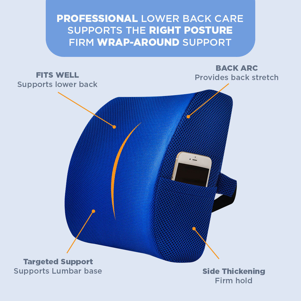 [Morilins Home] Memory Foam Lumbar Comfort Support - Breathable Mesh Pillow for Office Chair, Car Seat, or Sofa Use with Convenient Phone Pocket