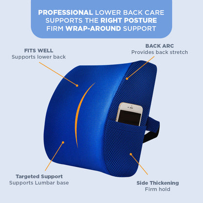 [Morilins Home] Memory Foam Lumbar Comfort Support - Breathable Mesh Pillow for Office Chair, Car Seat, or Sofa Use with Convenient Phone Pocket