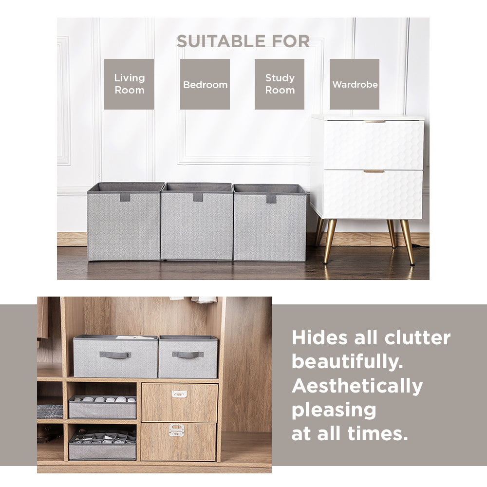 [Morilins Home] Contemporary Collapsible Rigid Rectangle Woven Storage Bin With Pull Handle, A Space-Saving & Convenient Organization on Shelves