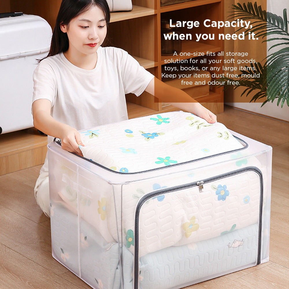 [Morilins Home] Large Capacity Clear Transparent Garment Storage Organizer - Reinforced Metal Support Frame, Moisture-Proof Fabric, & Convenient Dual Access Zipper