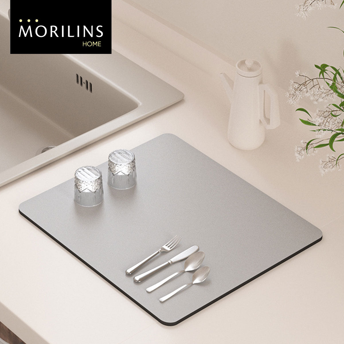 [Morilins Home] Soft Diatomaceous Earth Absorbent Mat for Kitchen Countertops - Fast Drying, Non-Slip, mould-resistant, 40x50cm