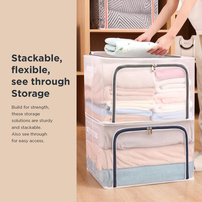 [Morilins Home] Large Capacity Clear Transparent Garment Storage Organizer - Reinforced Metal Support Frame, Moisture-Proof Fabric, & Convenient Dual Access Zipper