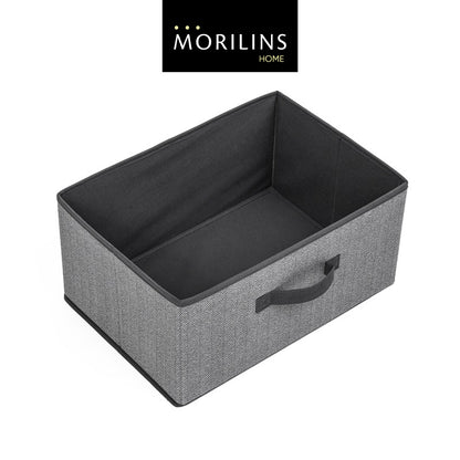 [Morilins Home] Contemporary Collapsible Rigid Rectangle Woven Storage Bin With Pull Handle, A Space-Saving & Convenient Organization on Shelves