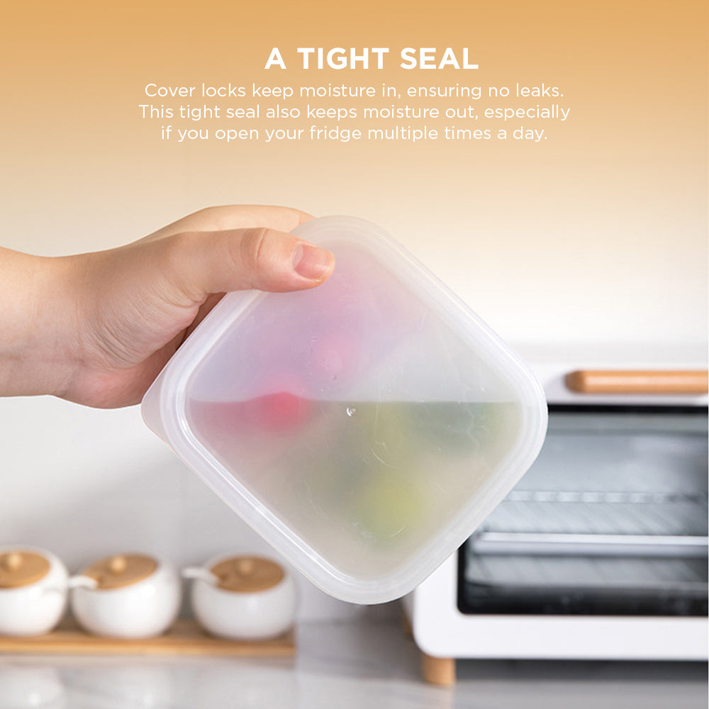 [Morilins Home] Set-of-2 Dual Compartment Cut Produce Fridge Storage - BPA-Free, With Draining Basket, and a great Space-Saver in Chic Minimalist