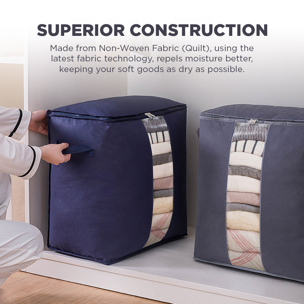 [Morilins Home] Set-of-3 Collapsible Foldable Garment Storage Organizer - Window, Reinforced Handle, and Durable Design for Heavy Loads - Space Grey