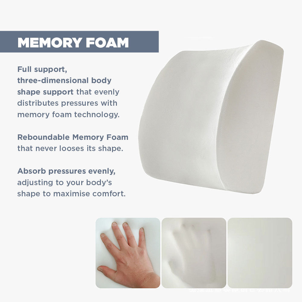 [Morilins Home] Memory Foam Lumbar Comfort Support - Breathable Mesh Pillow for Office Chair, Car Seat, or Sofa Use with Convenient Phone Pocket