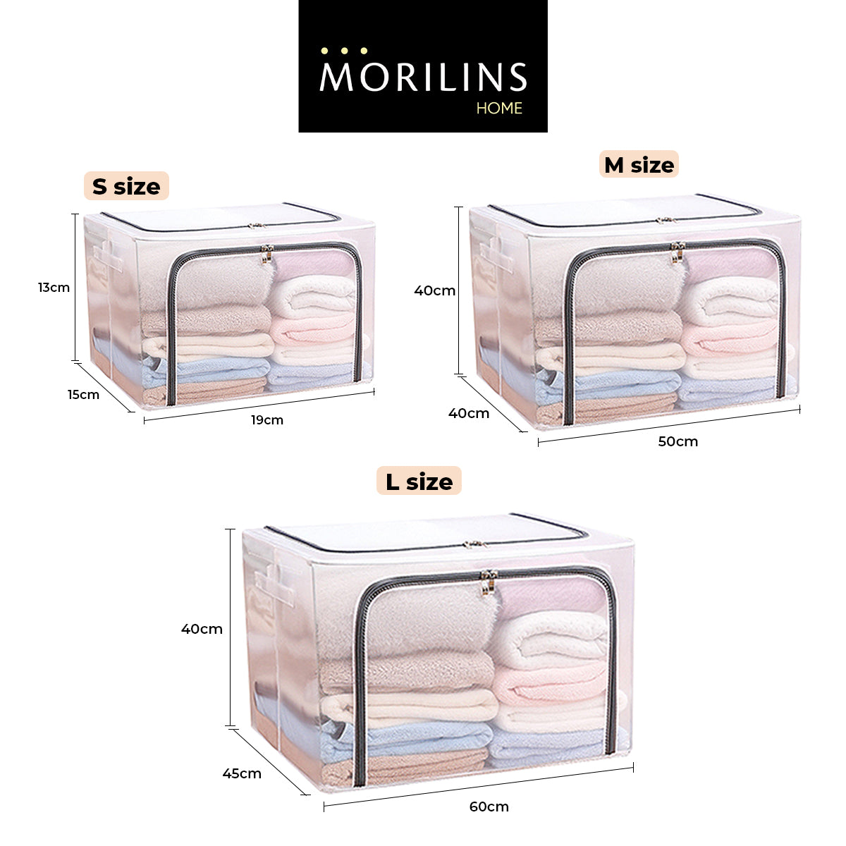 [Morilins Home] Large Capacity Clear Transparent Garment Storage Organizer - Reinforced Metal Support Frame, Moisture-Proof Fabric, & Convenient Dual Access Zipper