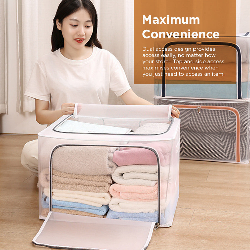 [Morilins Home] Large Capacity Clear Transparent Garment Storage Organizer - Reinforced Metal Support Frame, Moisture-Proof Fabric, & Convenient Dual Access Zipper
