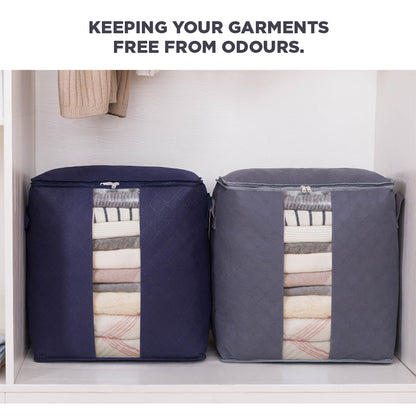 [Morilins Home] Set-of-3 Collapsible Foldable Garment Storage Organizer - Window, Reinforced Handle, and Durable Design for Heavy Loads - Space Grey