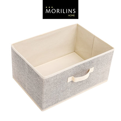 [Morilins Home] Contemporary Collapsible Rigid Rectangle Woven Storage Bin With Pull Handle, A Space-Saving & Convenient Organization on Shelves