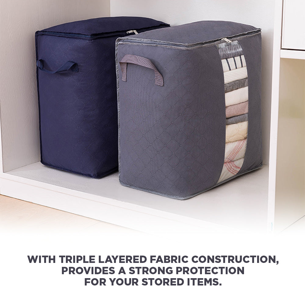 [Morilins Home] Set-of-3 Collapsible Foldable Garment Storage Organizer - Window, Reinforced Handle, and Durable Design for Heavy Loads - Space Grey