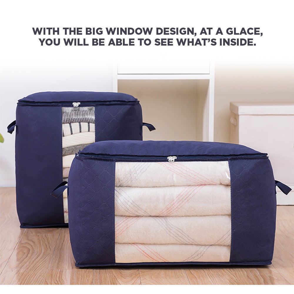 [Morilins Home] Set-of-3 Collapsible Foldable Garment Storage Organizer - Window, Reinforced Handle, and Durable Design for Heavy Loads - Space Grey