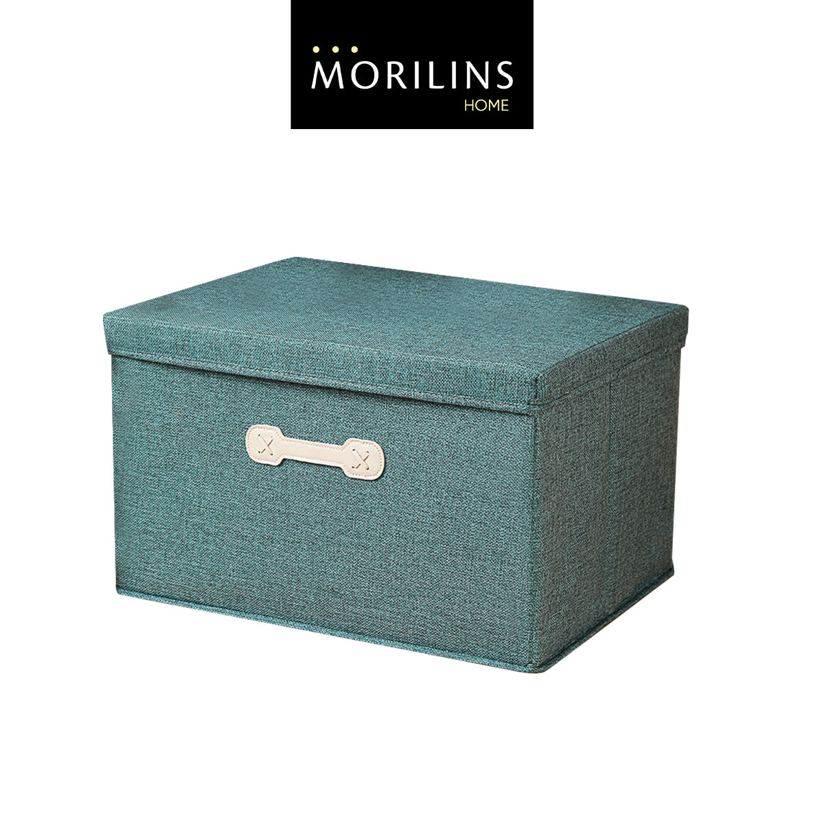 [Morilins Home] Collapsible Storage Organization Box - Rigid Linen Fabric Storage with Cover & Leather Handle - Perfect for Space-Saving Storage Solutions