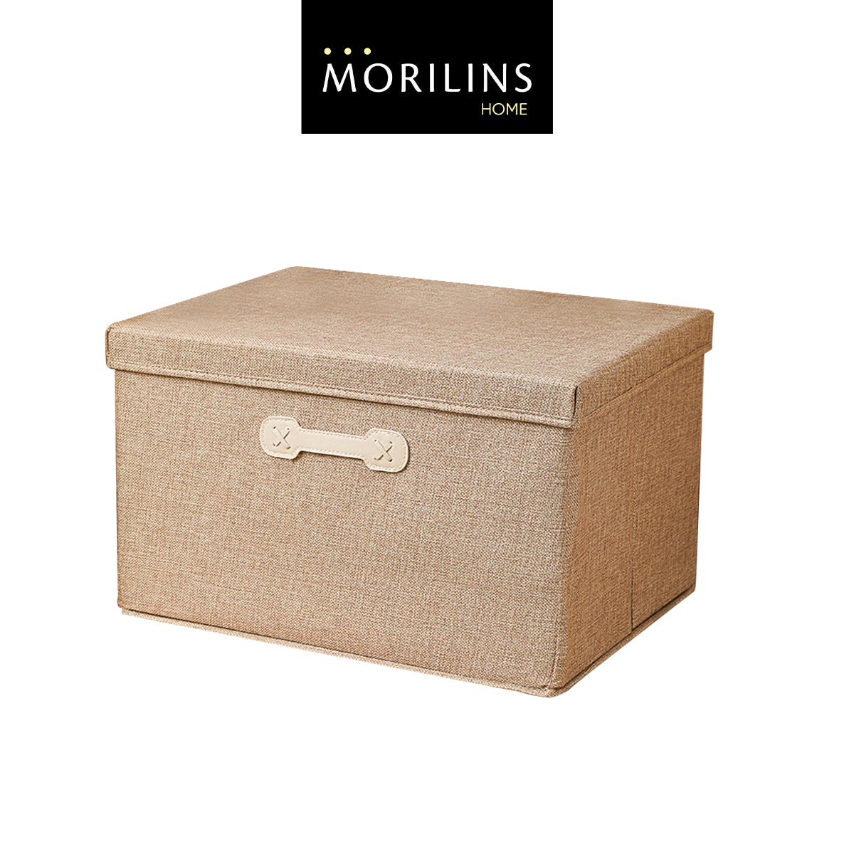 [Morilins Home] Collapsible Storage Organization Box - Rigid Linen Fabric Storage with Cover & Leather Handle - Perfect for Space-Saving Storage Solutions