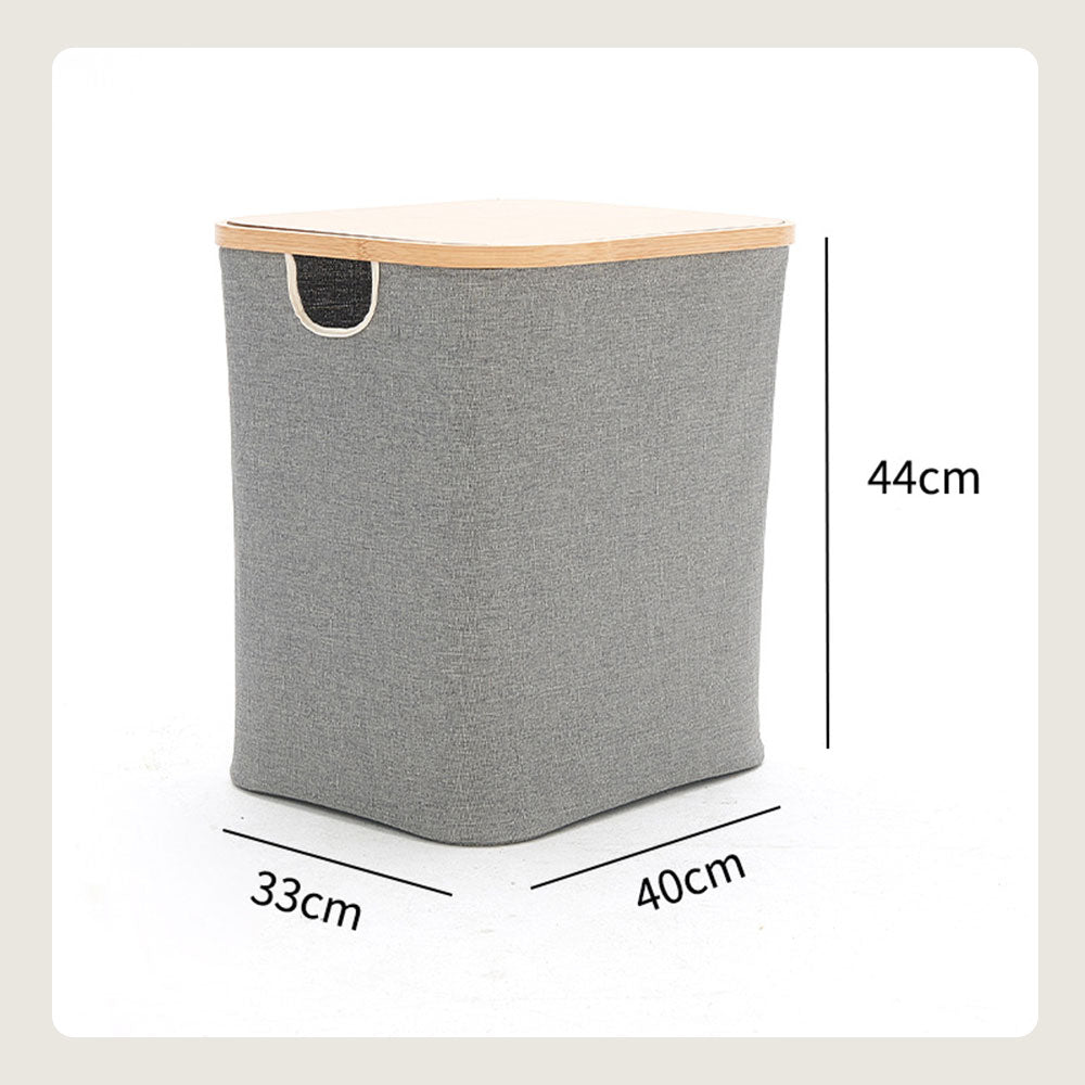 [Morilins Home] Japan-Inspired Multi-Function Tweed Fabric Storage with Real Bamboo Wood Lid - Perfect for Home, Office, & Bathroom Organization