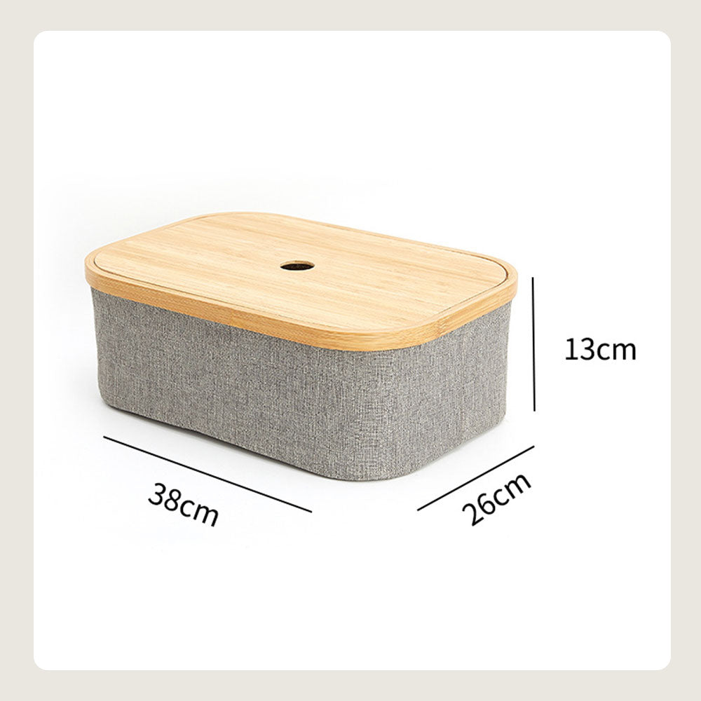 [Morilins Home] Japan-Inspired Multi-Function Tweed Fabric Storage with Real Bamboo Wood Lid - Perfect for Home, Office, & Bathroom Organization