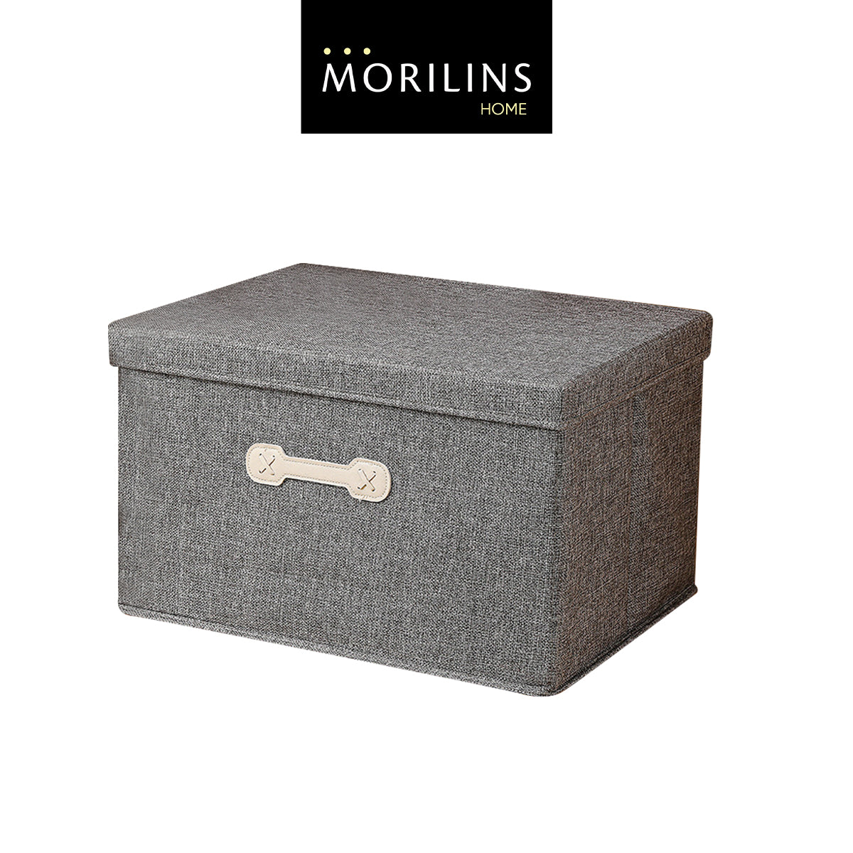 [Morilins Home] Collapsible Storage Organization Box - Rigid Linen Fabric Storage with Cover & Leather Handle - Perfect for Space-Saving Storage Solutions