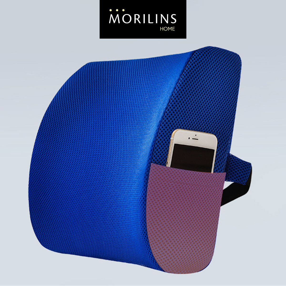 [Morilins Home] Memory Foam Lumbar Comfort Support - Breathable Mesh Pillow for Office Chair, Car Seat, or Sofa Use with Convenient Phone Pocket