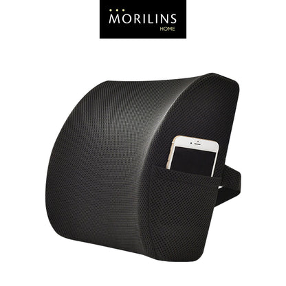 [Morilins Home] Memory Foam Lumbar Comfort Support - Breathable Mesh Pillow for Office Chair, Car Seat, or Sofa Use with Convenient Phone Pocket