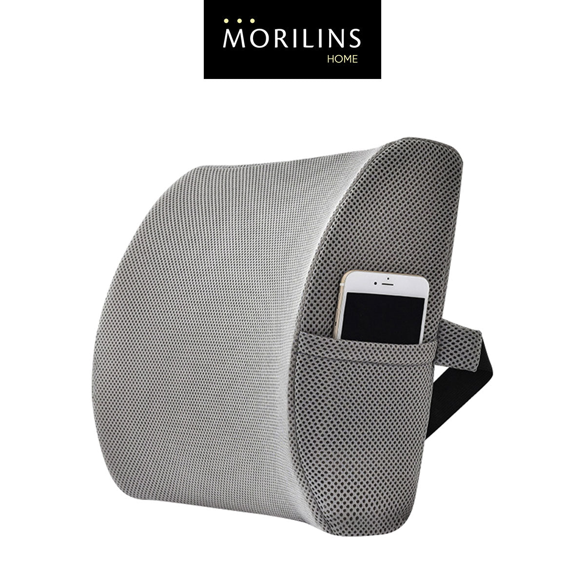 [Morilins Home] Memory Foam Lumbar Comfort Support - Breathable Mesh Pillow for Office Chair, Car Seat, or Sofa Use with Convenient Phone Pocket