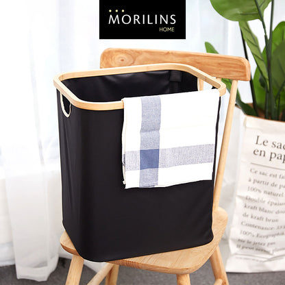 [Morilins Home] Japan-Inspired Multi-Function Tweed Fabric Storage with Real Bamboo Wood Lid - Perfect for Home, Office, & Bathroom Organization