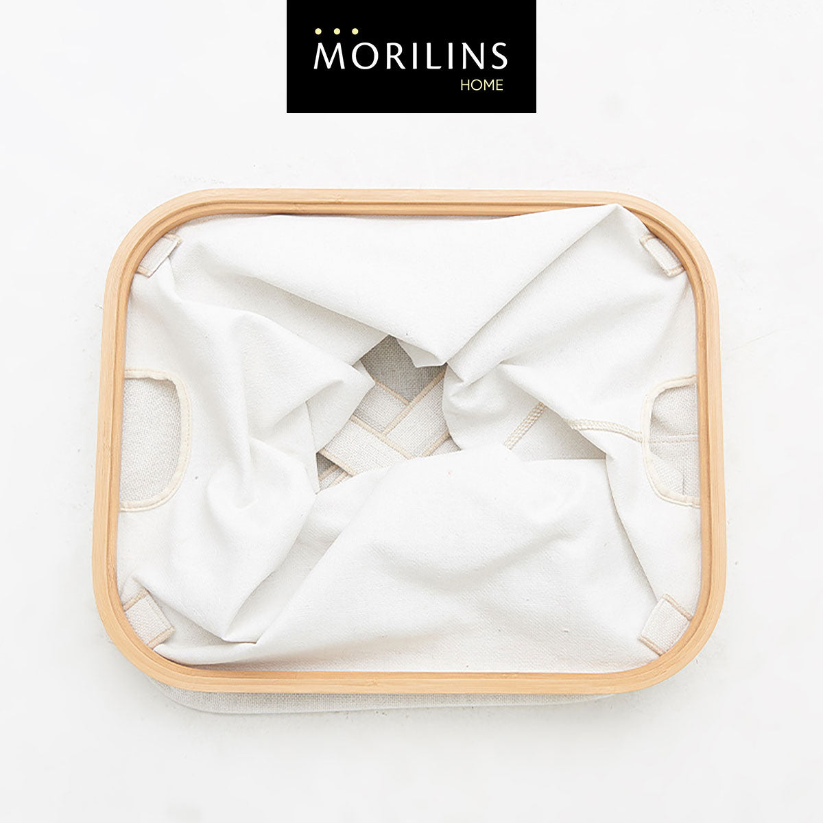 [Morilins Home] Japan-Inspired Multi-Function Tweed Fabric Storage with Real Bamboo Wood Lid - Perfect for Home, Office, & Bathroom Organization