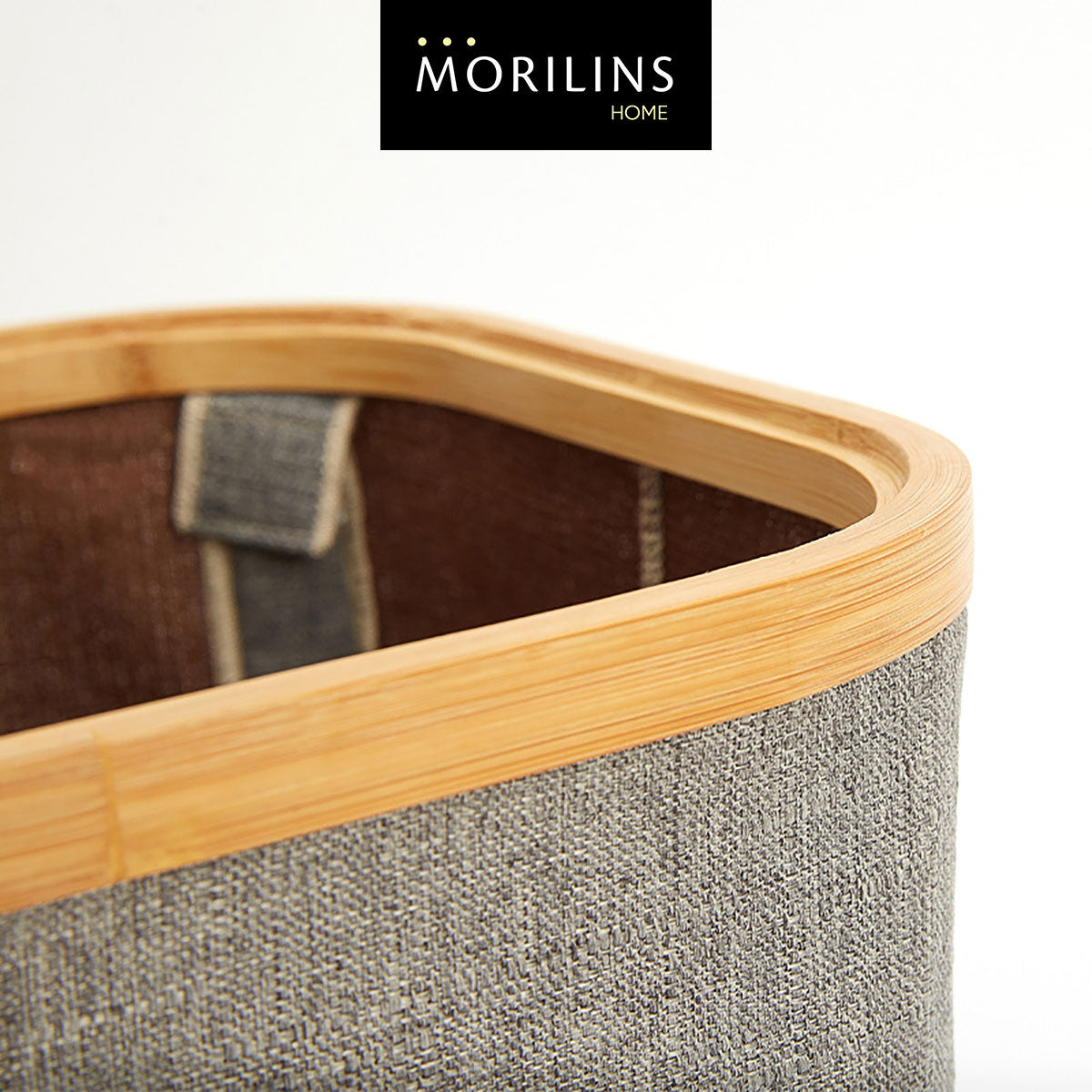 [Morilins Home] Japan-Inspired Multi-Function Tweed Fabric Storage with Real Bamboo Wood Lid - Perfect for Home, Office, & Bathroom Organization