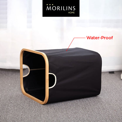 [Morilins Home] Japan-Inspired Multi-Function Tweed Fabric Storage with Real Bamboo Wood Lid - Perfect for Home, Office, & Bathroom Organization