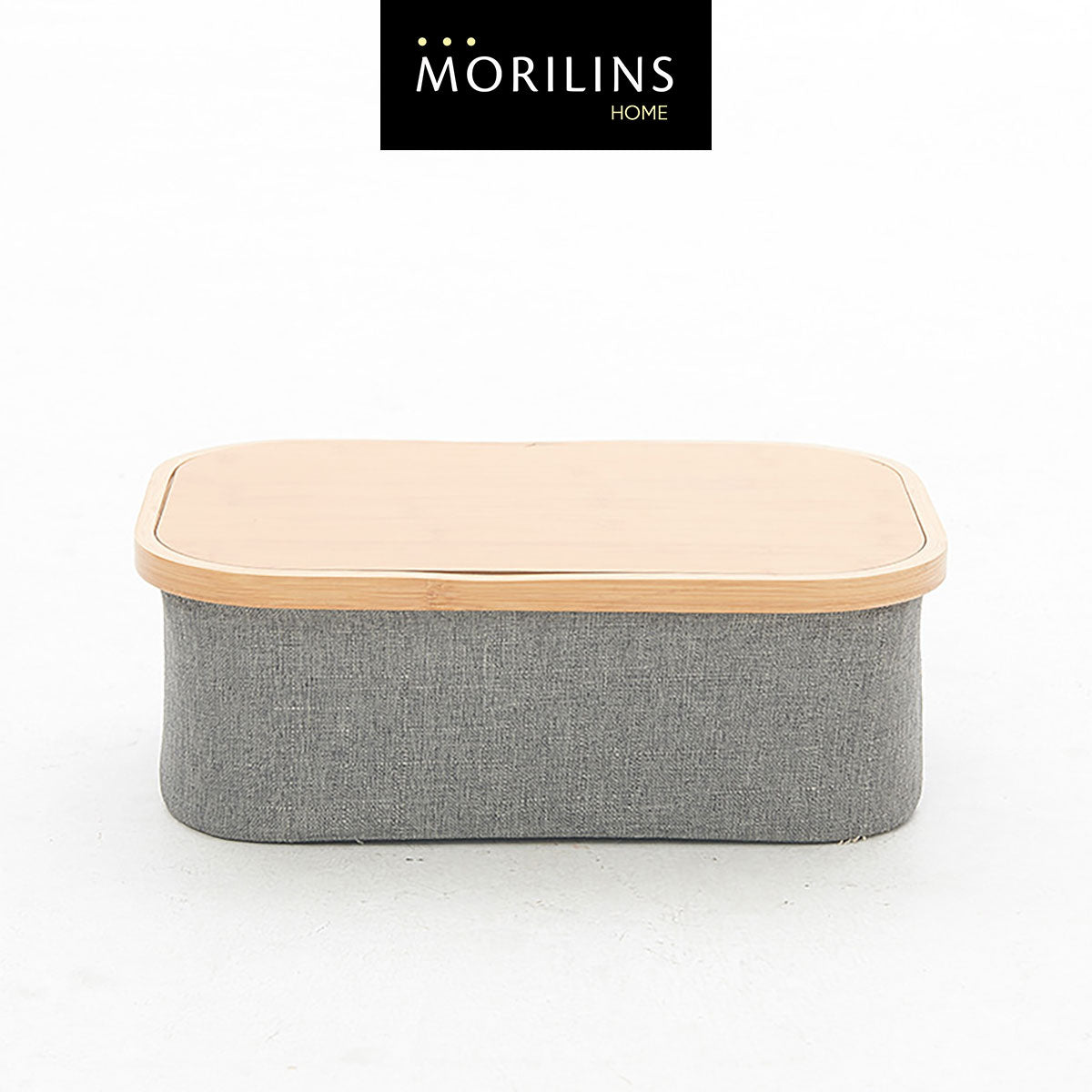 [Morilins Home] Japan-Inspired Multi-Function Tweed Fabric Storage with Real Bamboo Wood Lid - Perfect for Home, Office, & Bathroom Organization