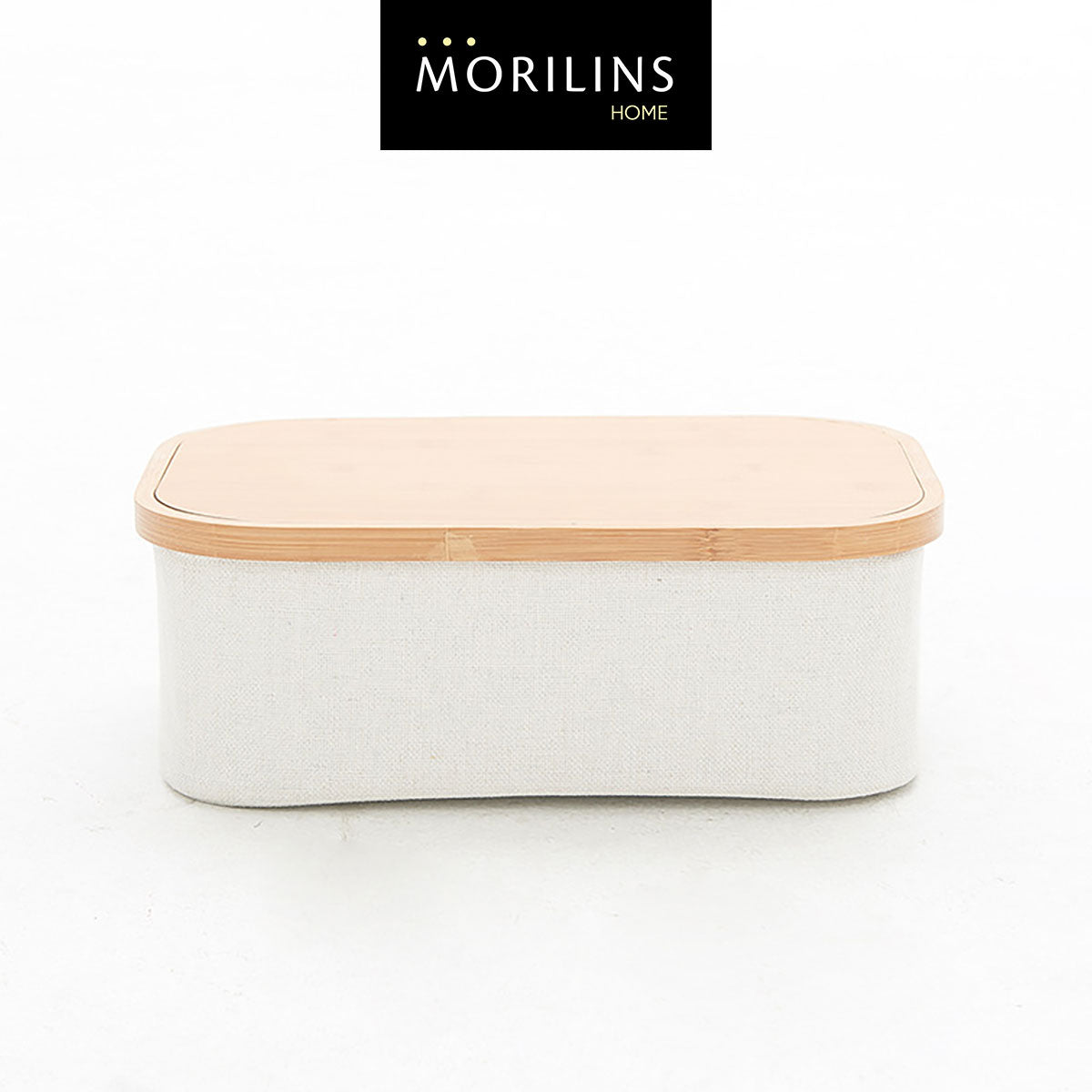 [Morilins Home] Japan-Inspired Multi-Function Tweed Fabric Storage with Real Bamboo Wood Lid - Perfect for Home, Office, & Bathroom Organization
