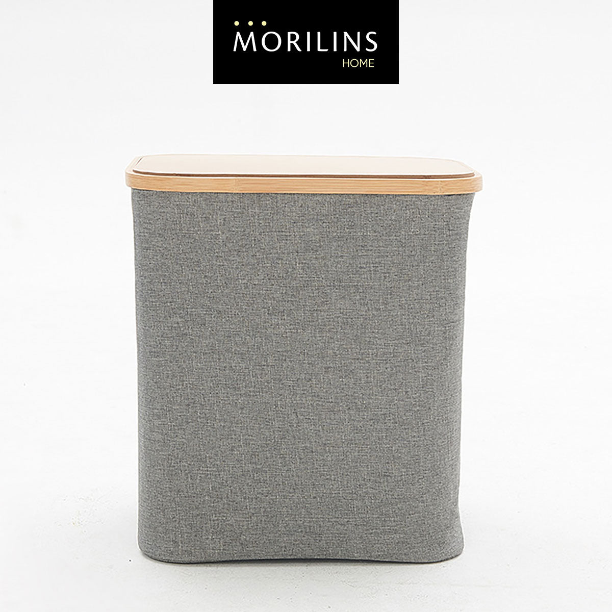 [Morilins Home] Japan-Inspired Multi-Function Tweed Fabric Storage with Real Bamboo Wood Lid - Perfect for Home, Office, & Bathroom Organization