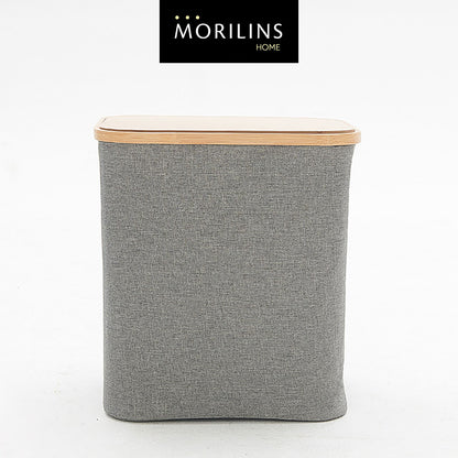 [Morilins Home] Japan-Inspired Multi-Function Tweed Fabric Storage with Real Bamboo Wood Lid - Perfect for Home, Office, & Bathroom Organization
