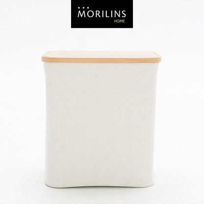 [Morilins Home] Japan-Inspired Multi-Function Tweed Fabric Storage with Real Bamboo Wood Lid - Perfect for Home, Office, & Bathroom Organization