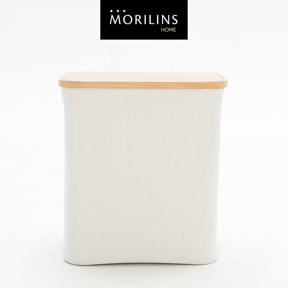 [Morilins Home] Japan-Inspired Multi-Function Tweed Fabric Storage with Real Bamboo Wood Lid - Perfect for Home, Office, & Bathroom Organization
