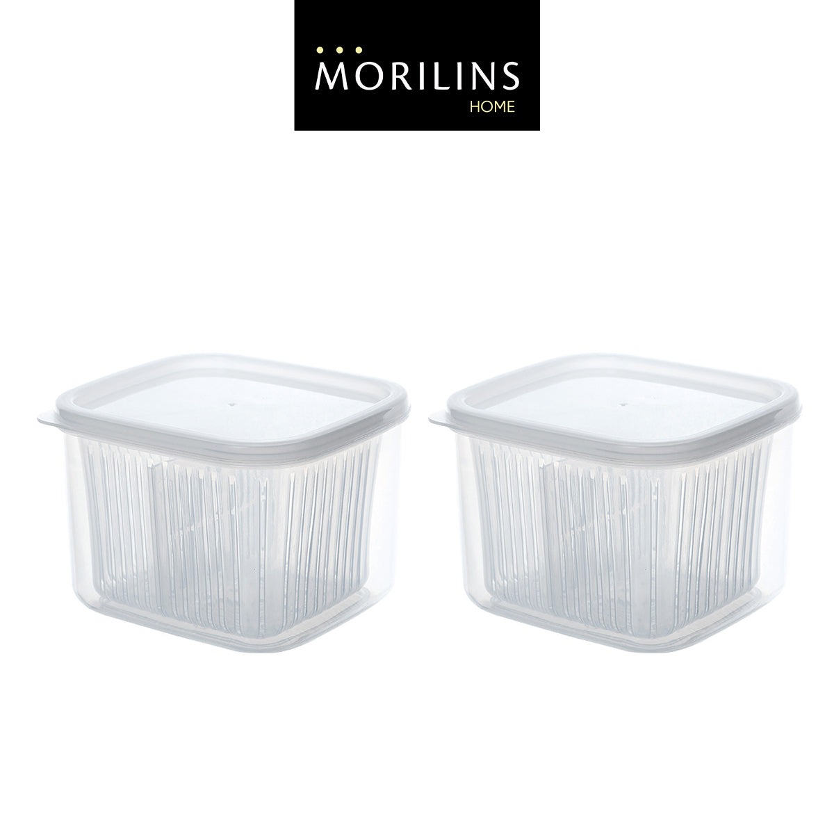 [Morilins Home] Set-of-2 Dual Compartment Cut Produce Fridge Storage - BPA-Free, With Draining Basket, and a great Space-Saver in Chic Minimalist